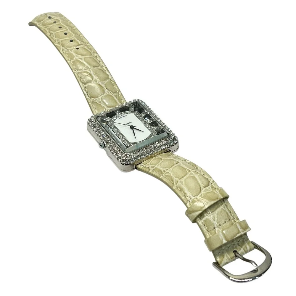 ADRIENNE Quartz Collection Japan Movement Club Watch White Croc Strap Needs Bat